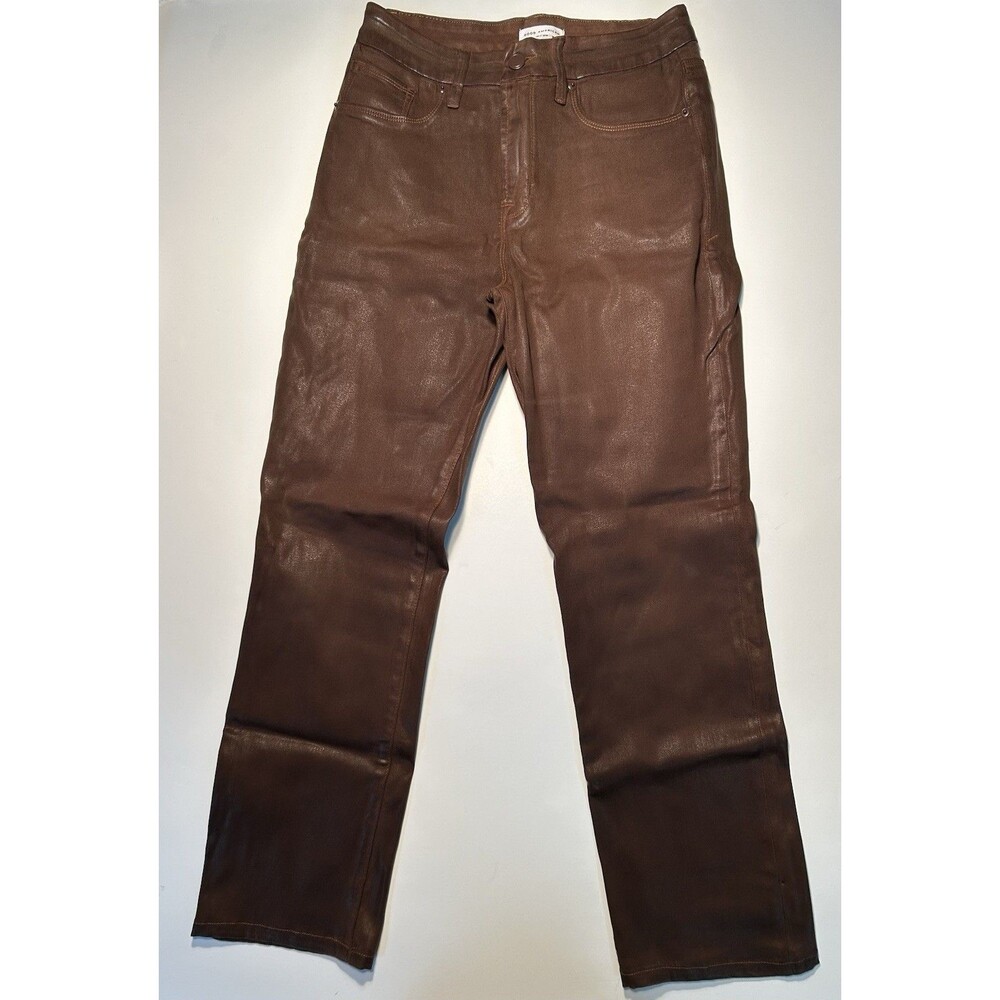 Good American Women’s Brown Faux Leather Pants Stretch Size 8/29 Straight EUC